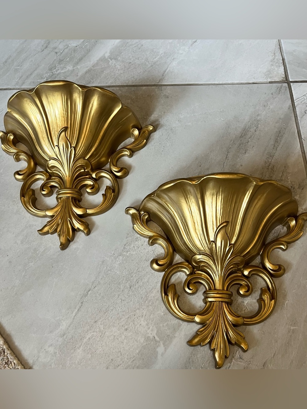Vintage 1962 HOMCO Gold Wall Pockets/Sconces Set of 2 Hollywood Regency Made USA